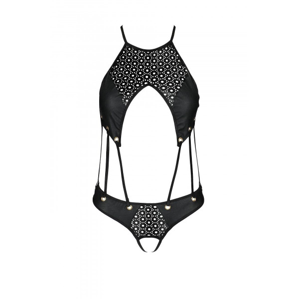 Боди из эко-кожи Passion Tamaris Body black: с ремешками и перфорацией, размер S/M
