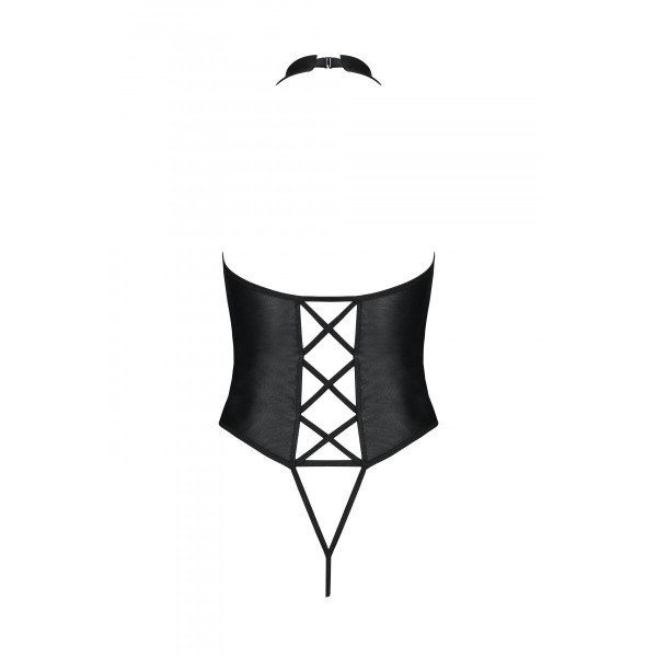 Боди из эко-кожи с имитацией шнуровки и открытым доступом Nancy Body black - Passion, размер S/M