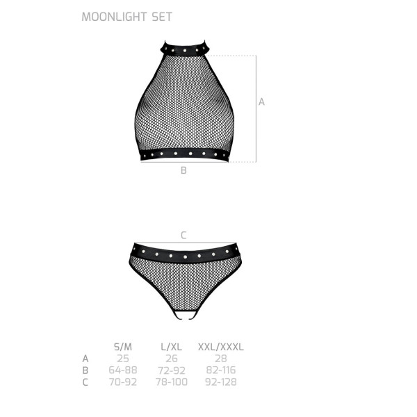 Белье с открытым доступом Passion MOONLIGHT SET XXL/XXXL black, топ, стринги