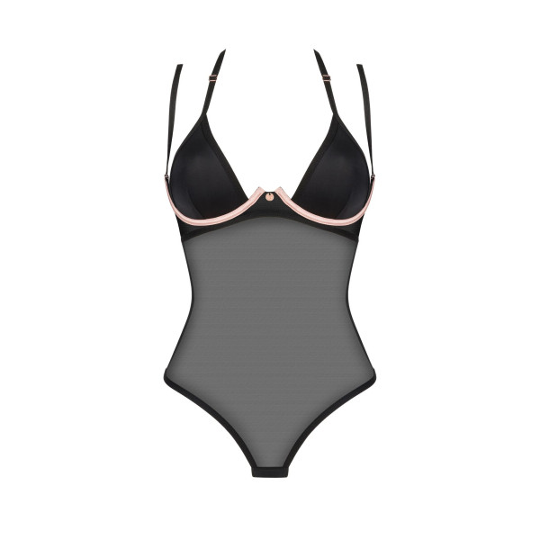 Прозрачное боди Obsessive Selinne teddy XL/2XL Black, мелкая сетка, двойные бретели