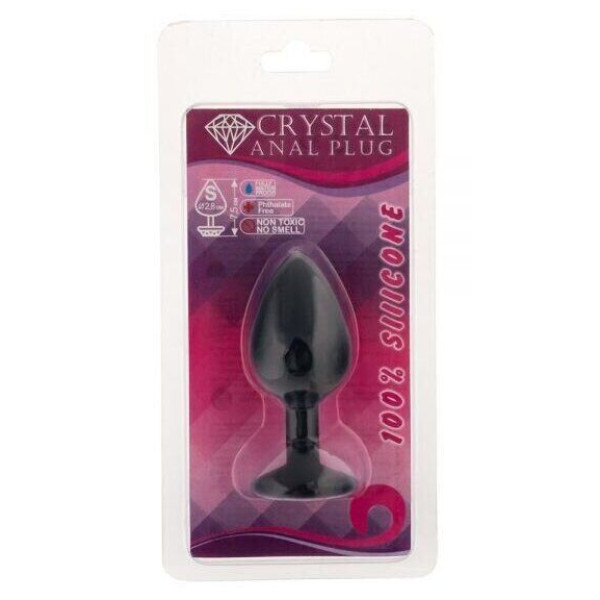 Силиконовая анальная пробка с кристаллом Black Silicone Black Diamond, размер S