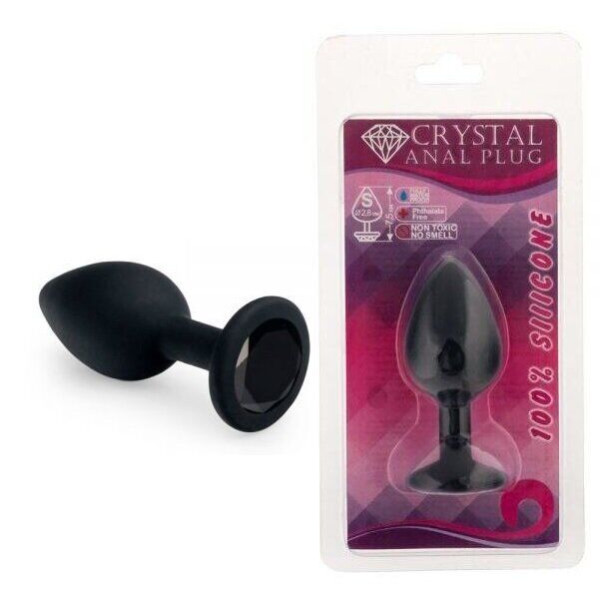 Силиконовая анальная пробка с кристаллом Black Silicone Black Diamond, размер S