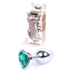 Анальная пробка Boss Series - Jewellery Silver Heart PLUG Green S