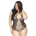 SO8609 Тедди с открытым доступом Leg Avenue Net and lace crotchless teddy 1X–2X Black, шнуровка на с