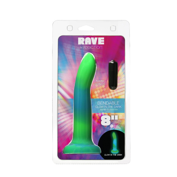 Светящийся в темноте фаллоимитатор ADDICTION - Rave - 8 Glow in the Dark Dildo - Blue Green