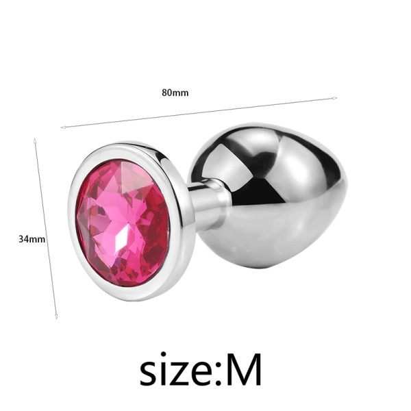 Металлическая анальная пробка, Silver Pink Topaz, размер M