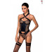 Сетчатый комплект корсет с халтером, съемные подвязки и трусики Amanda Corset black - Passion, размер XXL/XXXL