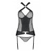 Сетчатый комплект корсет с халтером, съемные подвязки и трусики Amanda Corset black - Passion, размер XXL/XXXL