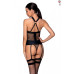Сетчатый комплект корсет с халтером, съемные подвязки и трусики Amanda Corset black - Passion, размер XXL/XXXL