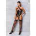 Сетчатый комплект корсет с халтером, съемные подвязки и трусики Amanda Corset black - Passion, размер XXL/XXXL