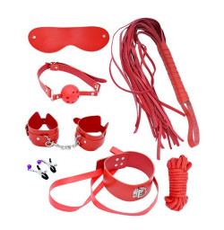 Набор MAI BDSM STARTER KIT N75: плеть, кляп, наручники, маска, ошейник с поводком, веревка, зажимы