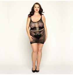 Сетчатое платье с бабочками JSY «Сексапильная Эмили» Plus Size, Black, имитация шнуровки, кружево