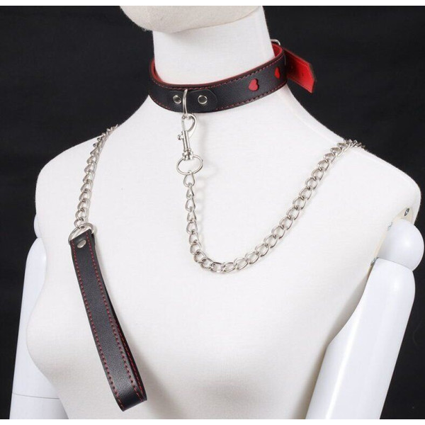 Ошейник с поводком COLLAR HEART Black and Red