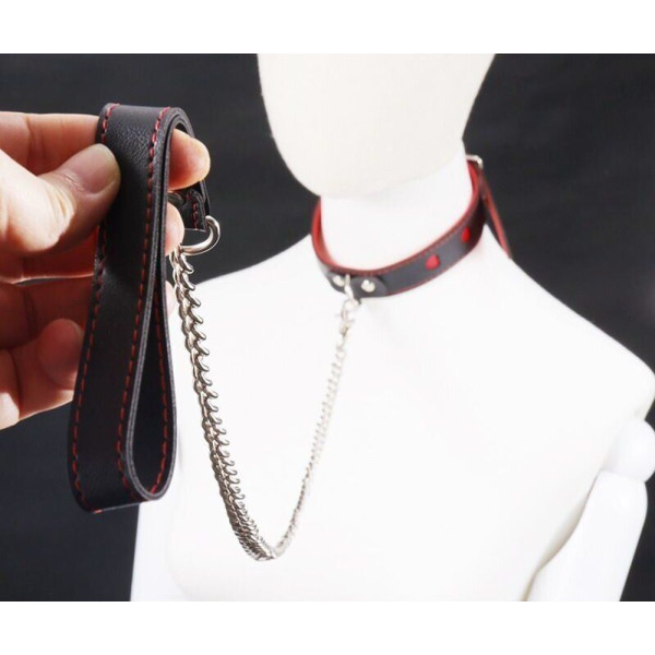 Ошейник с поводком COLLAR HEART Black and Red