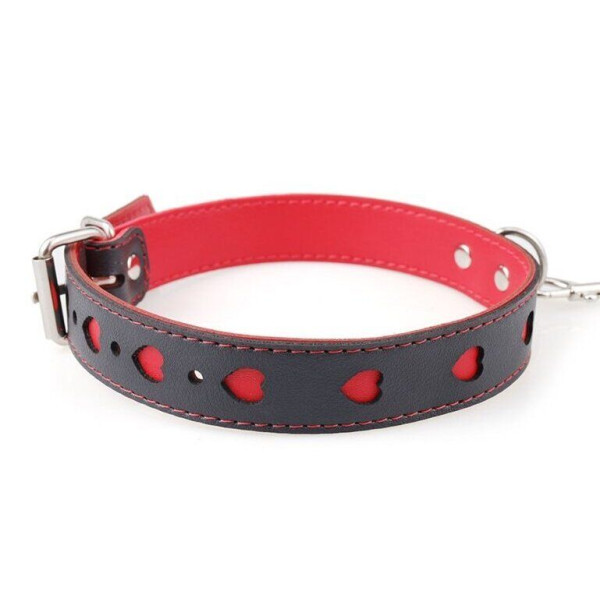 Ошейник с поводком COLLAR HEART Black and Red