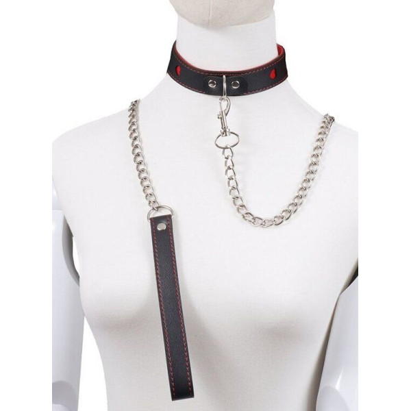 Ошейник с поводком COLLAR HEART Black and Red