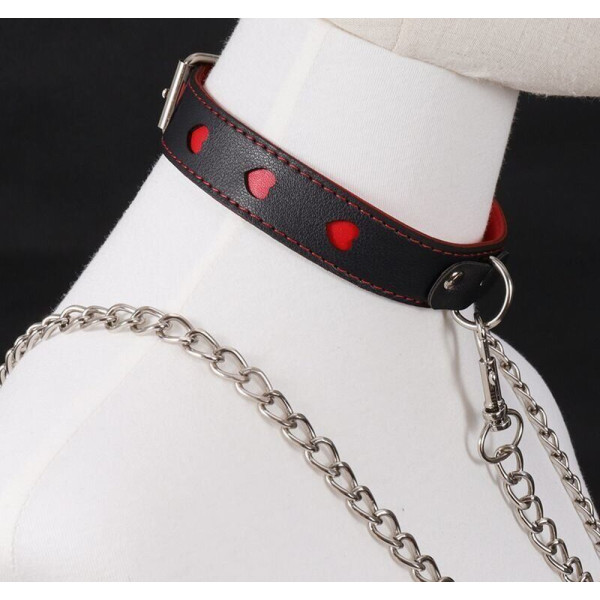 Ошейник с поводком COLLAR HEART Black and Red