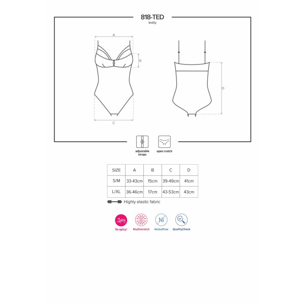 Кружевное боди с доступом 818-TED-1 teddy XS/S, черное