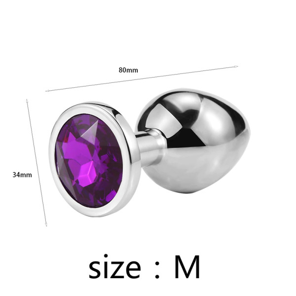 Металлическая анальная пробка, Silver Amethyst, размер M