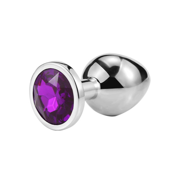 Металлическая анальная пробка, Silver Amethyst, размер M