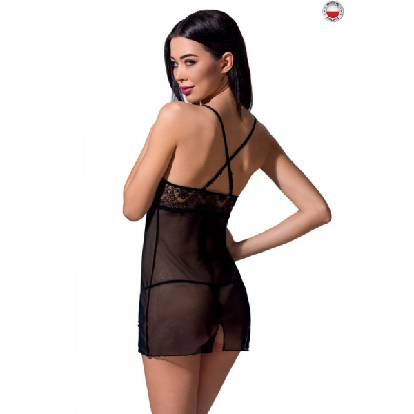 Прозрачная сорочка приталенная QUENTRIS CHEMISE black S/M, трусики