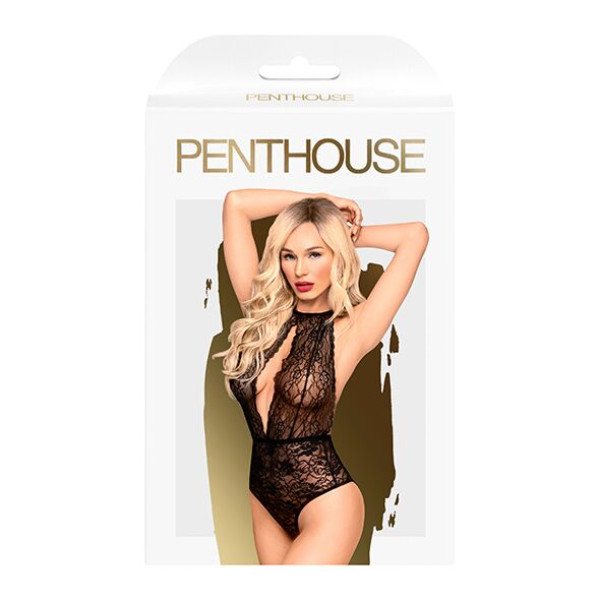 Боди с глубоким декольте и высокими трусиками Penthouse - Toxic Powder Black размер L/XL