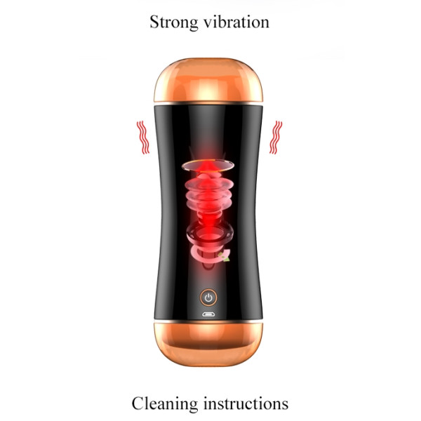 Мастурбатор с двумя входами и вибростимуляцией BOSS Vibrating Masturbation Cup USB 10 function + Interactive Function