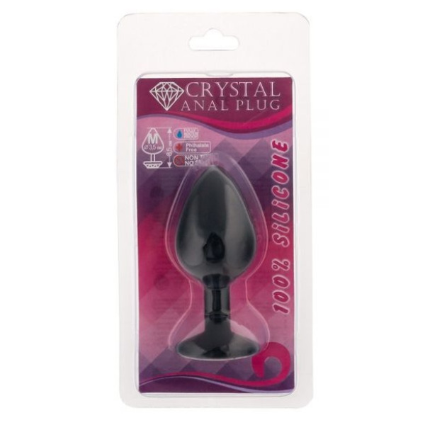 Силиконовая анальная пробка с кристаллом Black Silicone Emerald ( размер M )