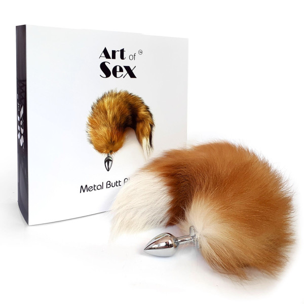Металлическая анальная пробка с хвостом из натурального меха Art of Sex  size M Foxy fox