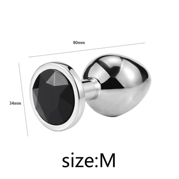 Металлическая анальная пробка, Silver Black Diamond, размер M