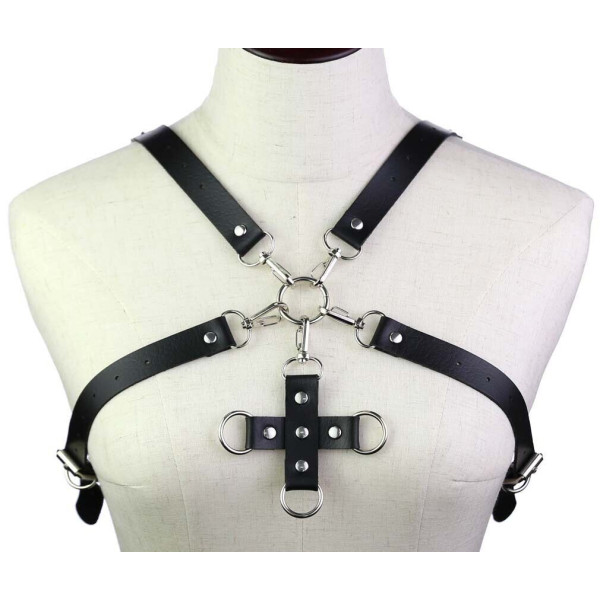 Портупея из искусственной кожи с фиксатором Womens PU Leather Chest Harness Caged Bra BLACK