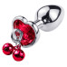 Анальная пробка с кристаллом, колокольчиком и поводком Silver Heart RED, Размер L,