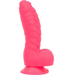 Ребристый фаллоимитатор на присоске ADDICTION — Tom 7 inch Dildo With Balls — Pink, вибропуля в подарок