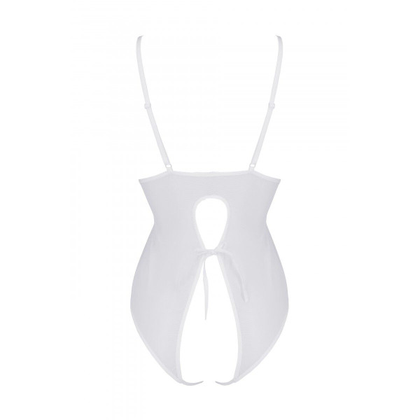 Боди Passion Ursula Body white L/XL, с ажурным декором и открытым шагом