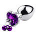 Анальная пробка с кристаллом, колокольчиком и поводком Silver Heart Purple, Размер M