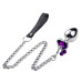 Анальная пробка с кристаллом, колокольчиком и поводком Silver Heart Purple, Размер M