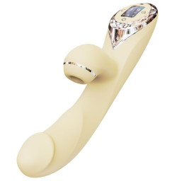 Вакуумный вибратор-кролик с подогревом KisToy A-King Pro Yellow, с LED-экраном, 24 см