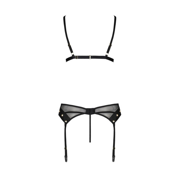 Комплект белья Passion NESSY SET XXL/XXXL black, бюстгальтер, пояс для чулок, стринги