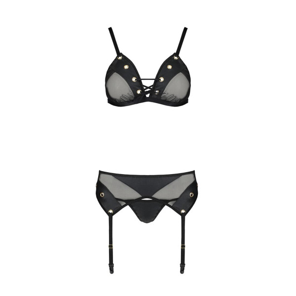 Комплект белья Passion NESSY SET XXL/XXXL black, бюстгальтер, пояс для чулок, стринги