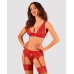 Комплект белья Obsessive Lacelove cupless 3-pcs set XS/S Red, бюстгальтер, стринги, пояс для чулок