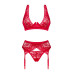 Комплект белья Obsessive Lacelove cupless 3-pcs set XS/S Red, бюстгальтер, стринги, пояс для чулок