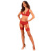 Комплект белья Obsessive Lacelove cupless 3-pcs set XS/S Red, бюстгальтер, стринги, пояс для чулок
