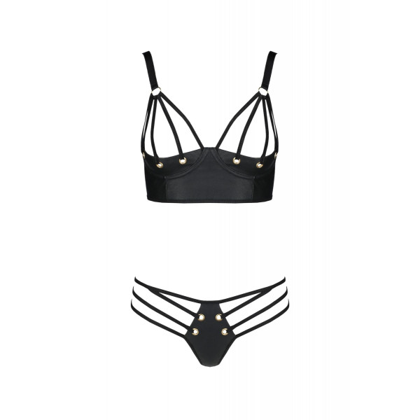 Комплект из эко-кожи с люверсами и ремешками Malwia Bikini black 4XL/5XL - Passion, бра и трусики
