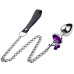 Анальная пробка с кристаллом, колокольчиком и поводком Silver Purple, Размер S