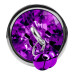 Анальная пробка с кристаллом, колокольчиком и поводком Silver Purple, Размер S