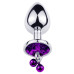 Анальная пробка с кристаллом, колокольчиком и поводком Silver Purple, Размер S