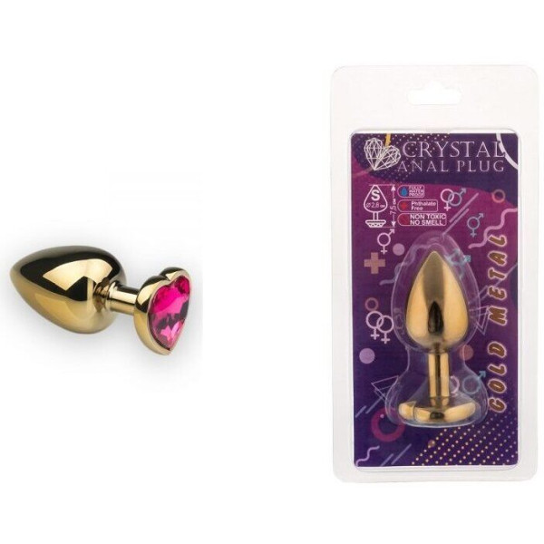 Анальная пробка,Gold Heart Pink-Rhodolite, S