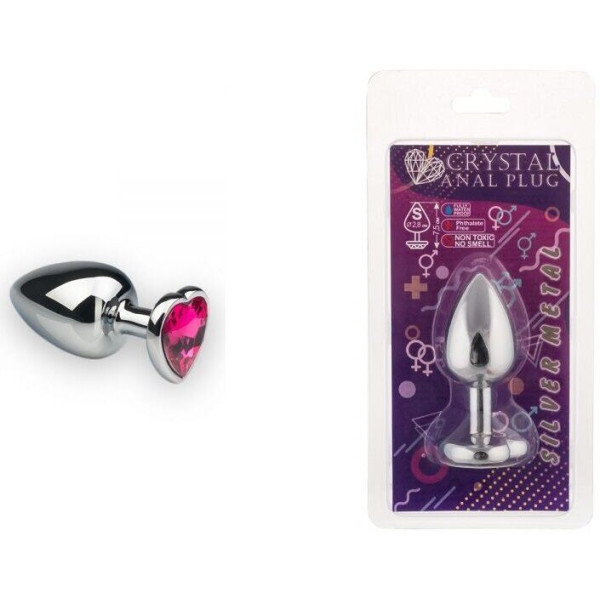 Анальная пробка, Silver Heart Pink-Rhodolite, S