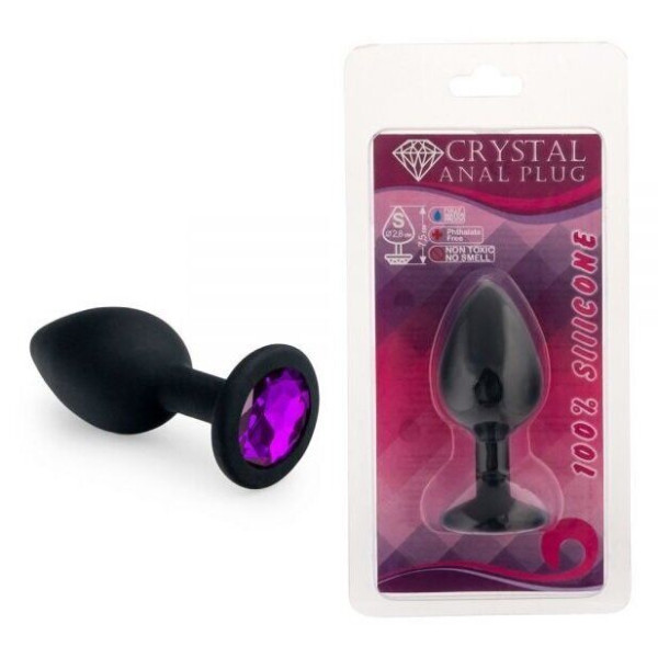 Силиконовая анальная пробка с кристаллом Black Silicone Amethyst, размер S