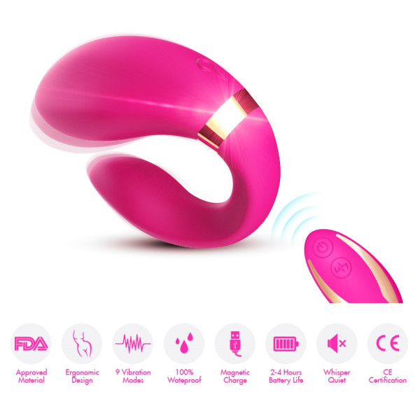 Вибромассажер для пар Boss Series с пультом ДУ - Couple Vibrator Pink USB 9 Function
